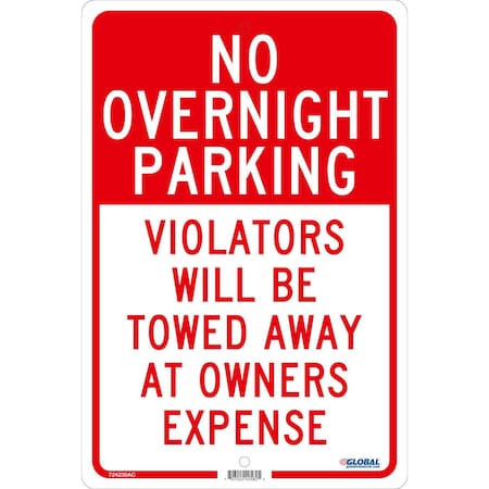 Global Industrial No Overnight Parking Violators Will Be Towed, 18x12, .080 Aluminum 724230AC